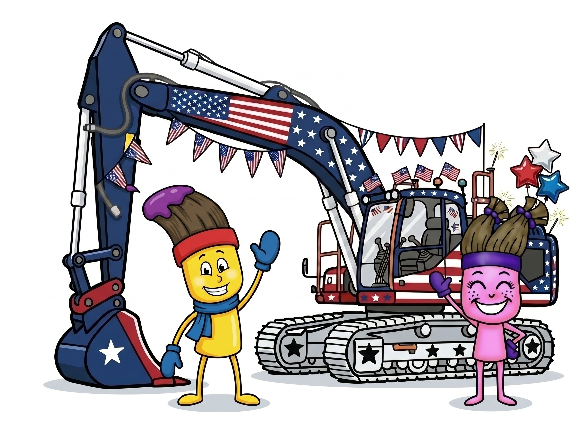 Paz and Roxie with 4th July Excavator