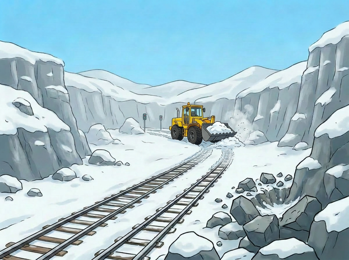 The railway through the quarry — kept clear in all conditions