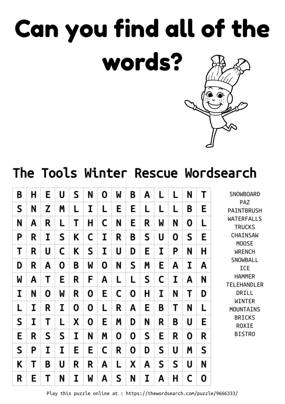 The Tools Winter Rescue Wordsearch